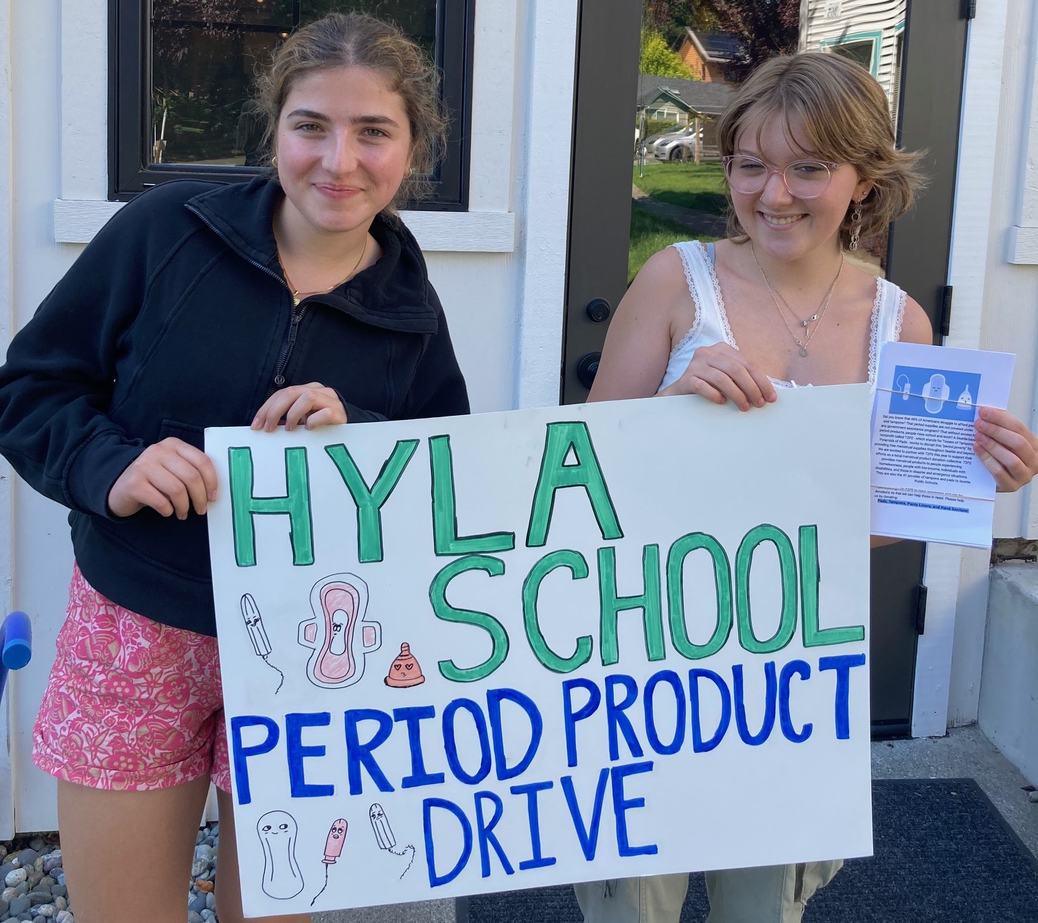 Hyla hosted a menstrual product drive in collaboration with Seattle-based menstrual product donation collective T2P2. Students initiated a drive at Safeway to widen awareness beyond the Hyla community and then parents and students gathered to created “period packs” from the donated supplies. 